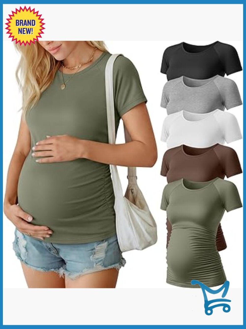 5 Pack Maternity Tops Short Sleeve Side Ruched Pregnancy Tee Tunic